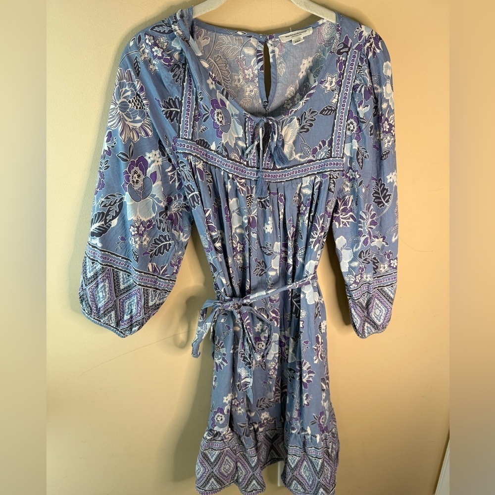 Beachlunchlounge Boho Dress cotton rayon puff sleeve belted size Medium